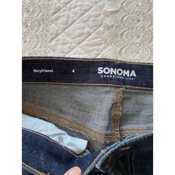 Sonoma Boyfriend Jeans High Waisted Blue Dark Wash Ankle Length Size 4 - Picture 3 of 9